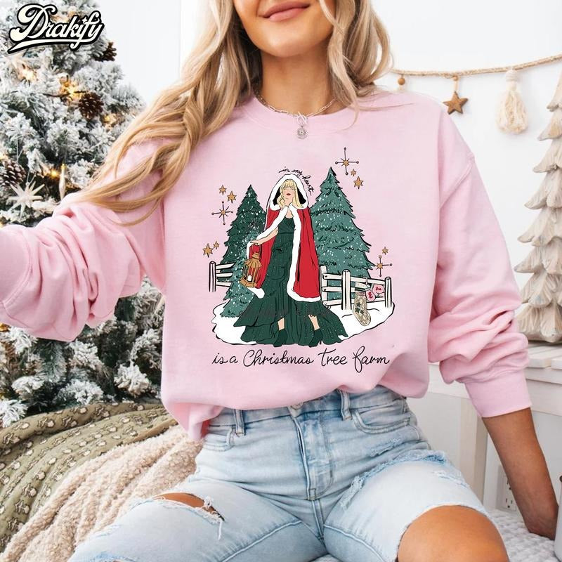 In  my heart is a Christmas tree farm, Xmas Holiday TShirtCrewneckHoodie for fan Breathable Fabric Womenswear