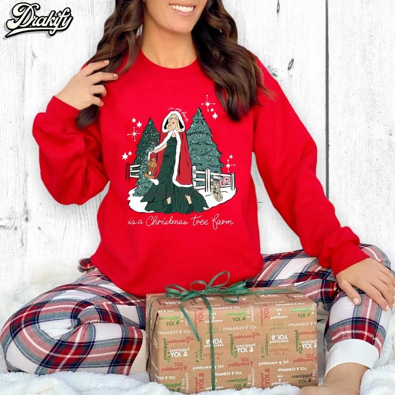 In  my heart is a Christmas tree farm, Xmas Holiday TShirtCrewneckHoodie for fan Breathable Fabric Womenswear