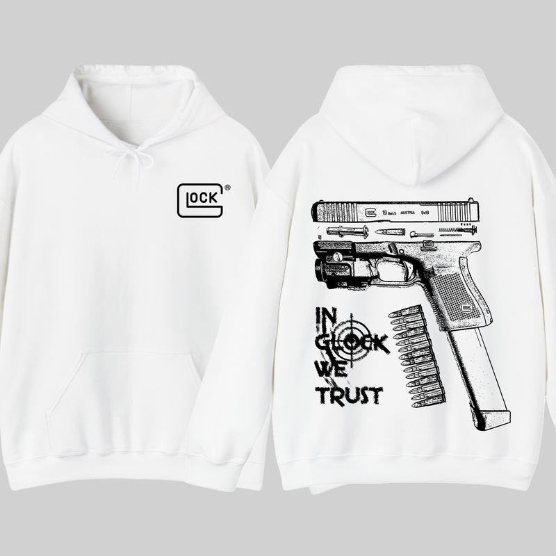In GLock We Trust Hoodie - Full Design Graphic White Hoodie - Streetwear for Men's & Women's Fit Long Sleeve Hoodie