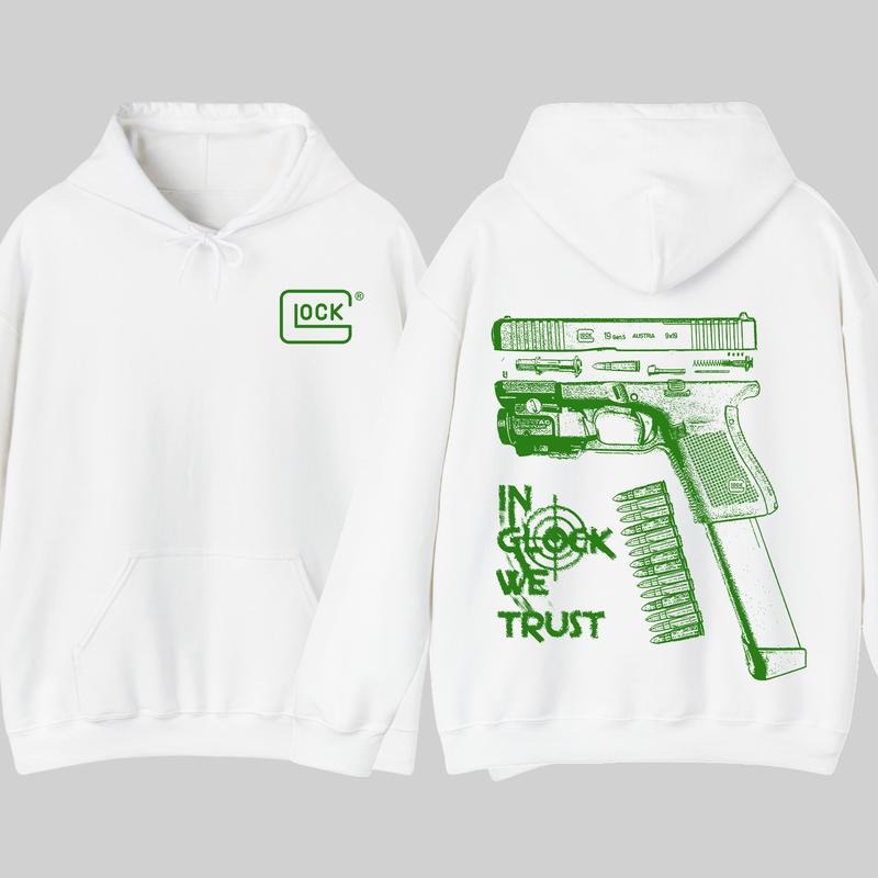 In GLock We Trust Hoodie - Full Design Graphic White Hoodie - Streetwear for Men's & Women's Fit Long Sleeve Hoodie