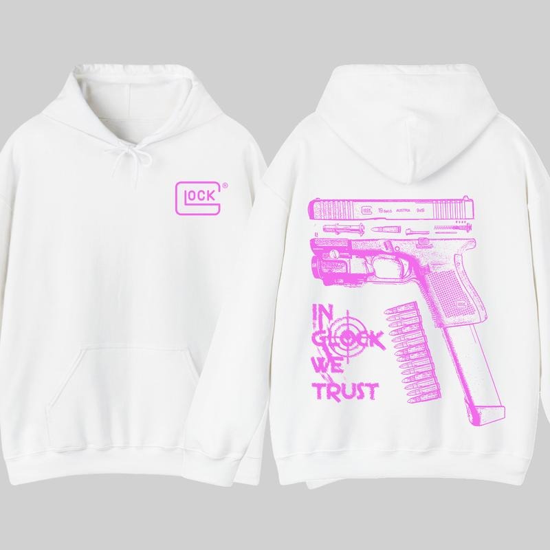 In GLock We Trust Hoodie - Full Design Graphic White Hoodie - Streetwear for Men's & Women's Fit Long Sleeve Hoodie
