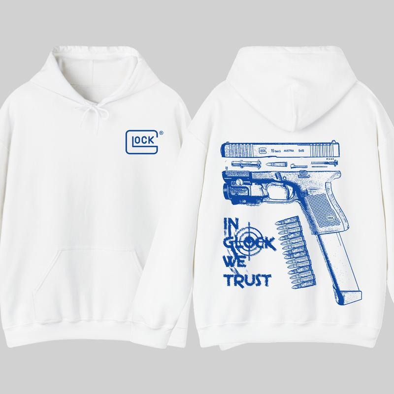 In GLock We Trust Hoodie - Full Design Graphic White Hoodie - Streetwear for Men's & Women's Fit Long Sleeve Hoodie