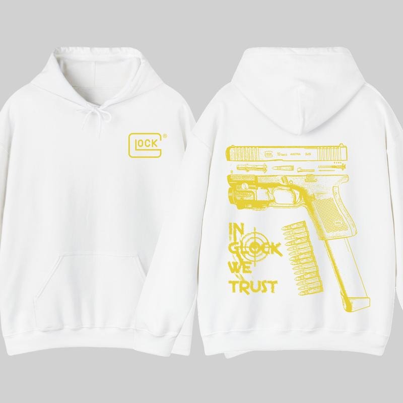 In GLock We Trust Hoodie - Full Design Graphic White Hoodie - Streetwear for Men's & Women's Fit Long Sleeve Hoodie