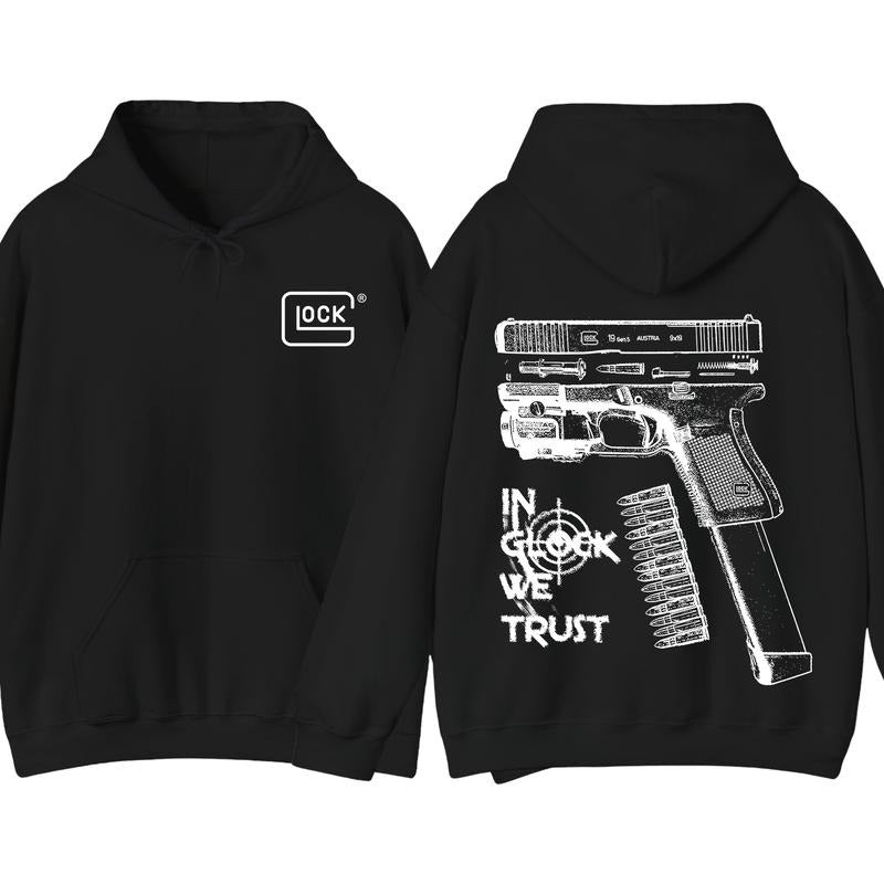 In GLock We Trust Hoodie - White Design Graphic Hoodie - Streetwear for Men's & Women's Fit Long Sleeve Hoodie