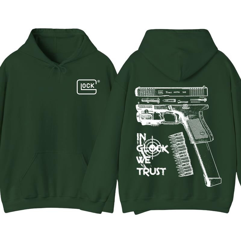 In GLock We Trust Hoodie - White Design Graphic Hoodie - Streetwear for Men's & Women's Fit Long Sleeve Hoodie