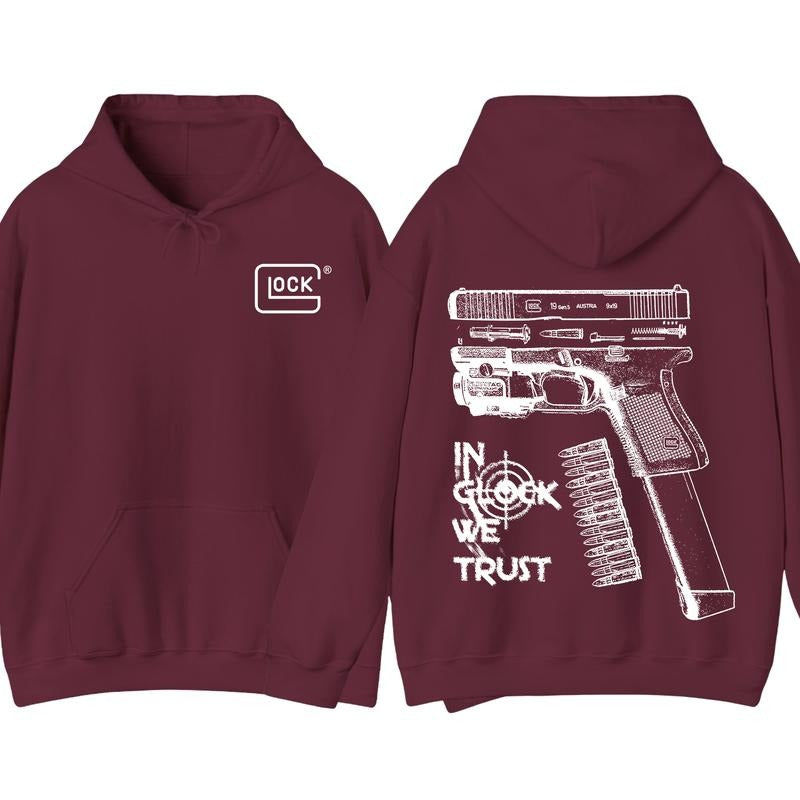 In GLock We Trust Hoodie - White Design Graphic Hoodie - Streetwear for Men's & Women's Fit Long Sleeve Hoodie