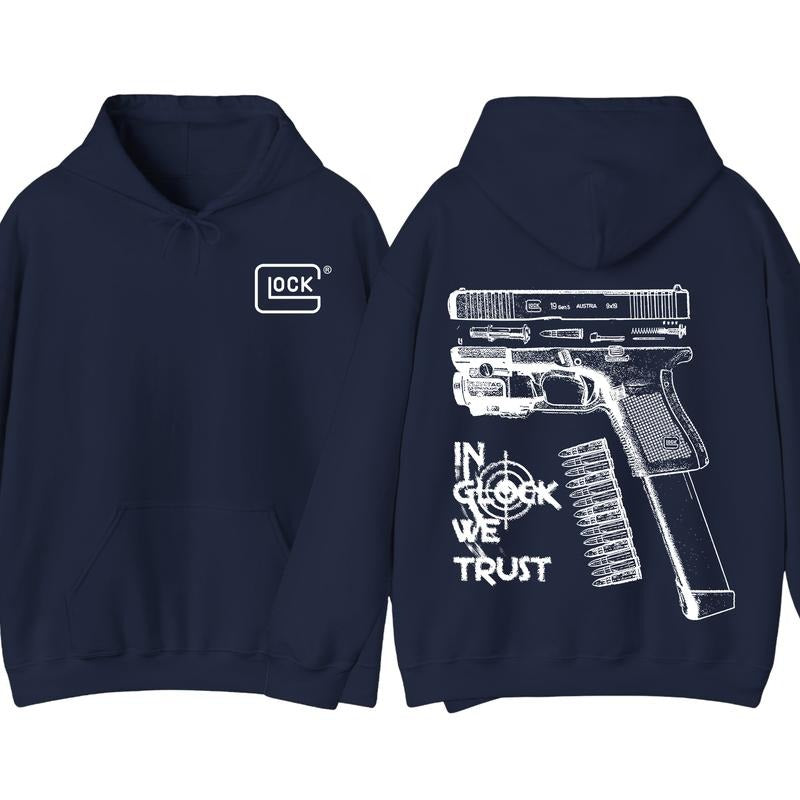 In GLock We Trust Hoodie - White Design Graphic Hoodie - Streetwear for Men's & Women's Fit Long Sleeve Hoodie