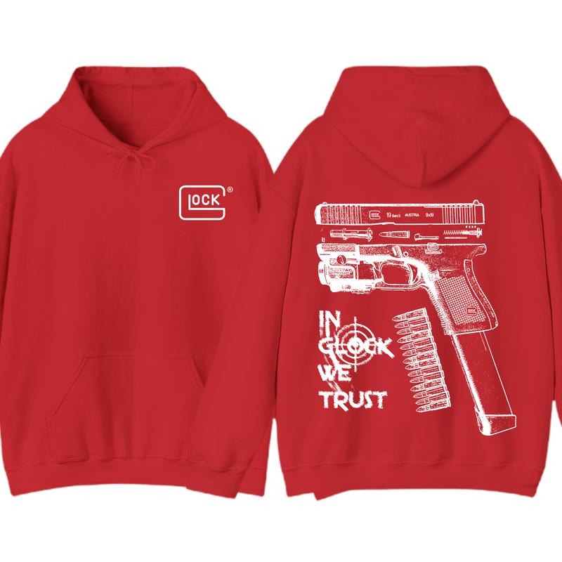 In GLock We Trust Hoodie - White Design Graphic Hoodie - Streetwear for Men's & Women's Fit Long Sleeve Hoodie