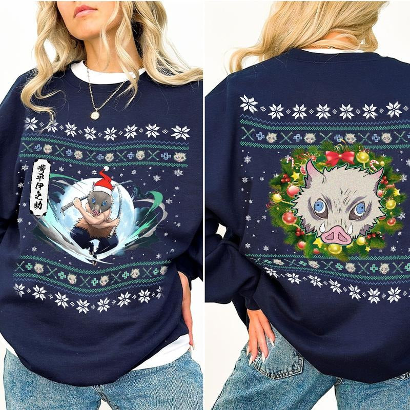Inosuke Ugly sweater pattern style Sweatshirt, Inosuke Hashibira Monster Breathing Shirt Hoodie, Demon Slayer t-shirt, Kimetsu no Yaiba Shirt, Anime s