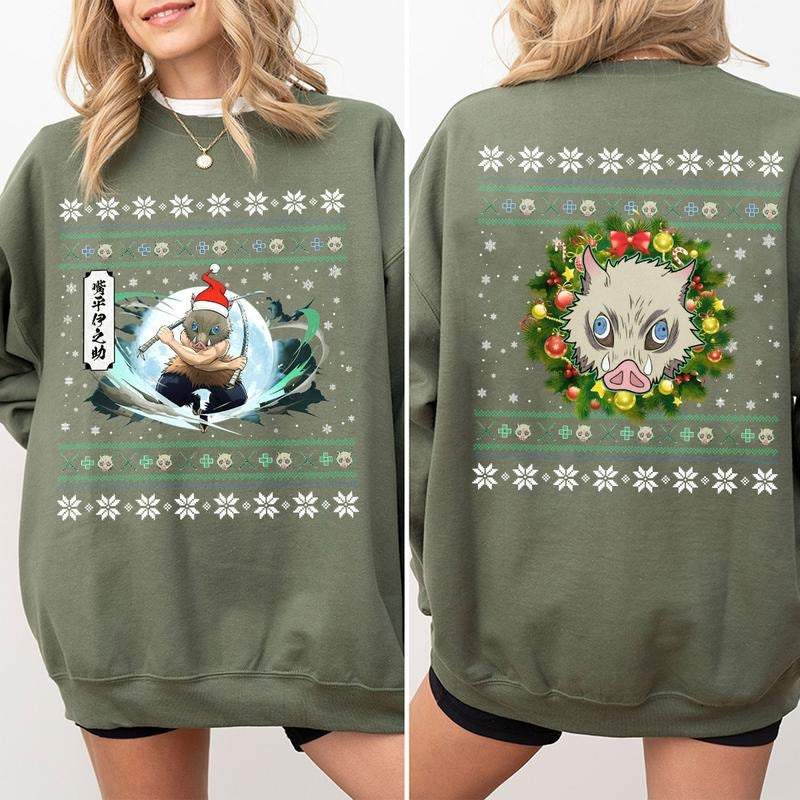 Inosuke Ugly sweater pattern style Sweatshirt, Inosuke Hashibira Monster Breathing Shirt Hoodie, Demon Slayer t-shirt, Kimetsu no Yaiba Shirt, Anime s