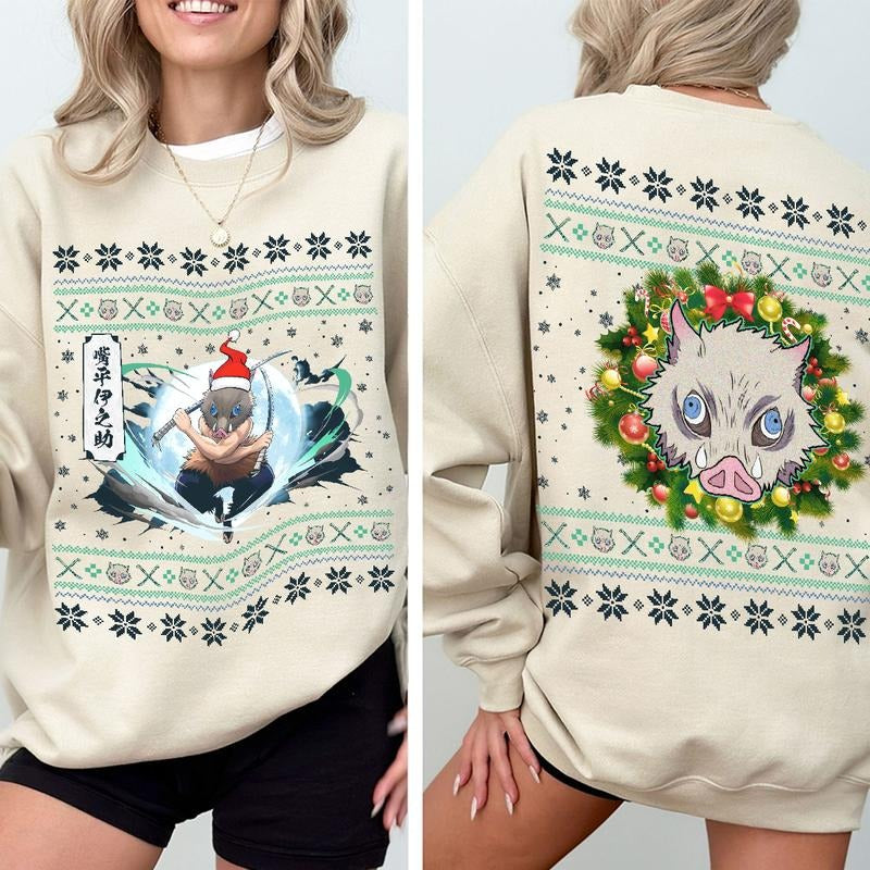 Inosuke Ugly sweater pattern style Sweatshirt, Inosuke Hashibira Monster Breathing Shirt Hoodie, Demon Slayer t-shirt, Kimetsu no Yaiba Shirt, Anime s
