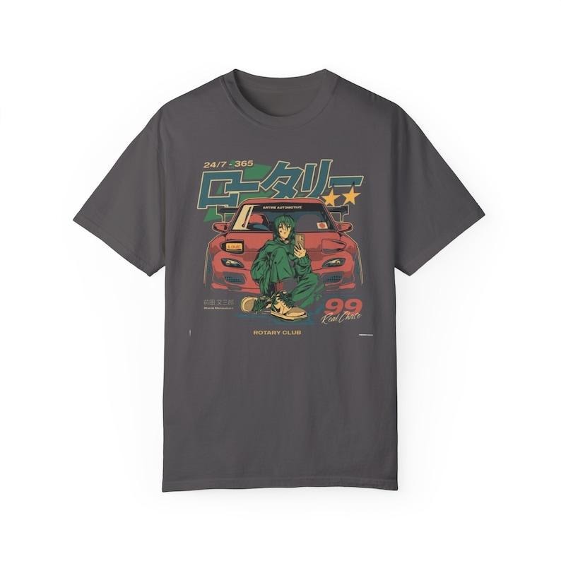 Japanese Anime Car Graphic T-Shirt, 90s Style Vaporwave Aesthetic, Streetwear Anime Tee, JDM Car Culture Shirt Comfort
