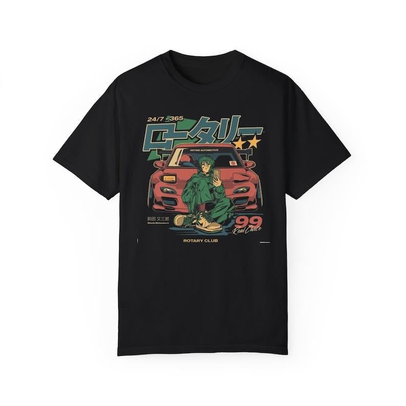 Japanese Anime Car Graphic T-Shirt, 90s Style Vaporwave Aesthetic, Streetwear Anime Tee, JDM Car Culture Shirt Comfort