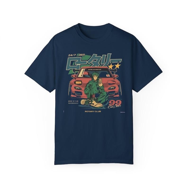 Japanese Anime Car Graphic T-Shirt, 90s Style Vaporwave Aesthetic, Streetwear Anime Tee, JDM Car Culture Shirt Comfort
