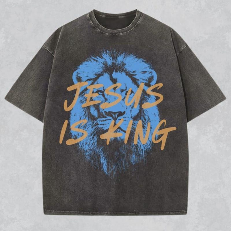 Jesus Is King Christian Shirt Faith Streetwear Unisex Tee Religious Gift for Him or Her Bible Verse Tshirt Lion Apparel, Gildan Shirt