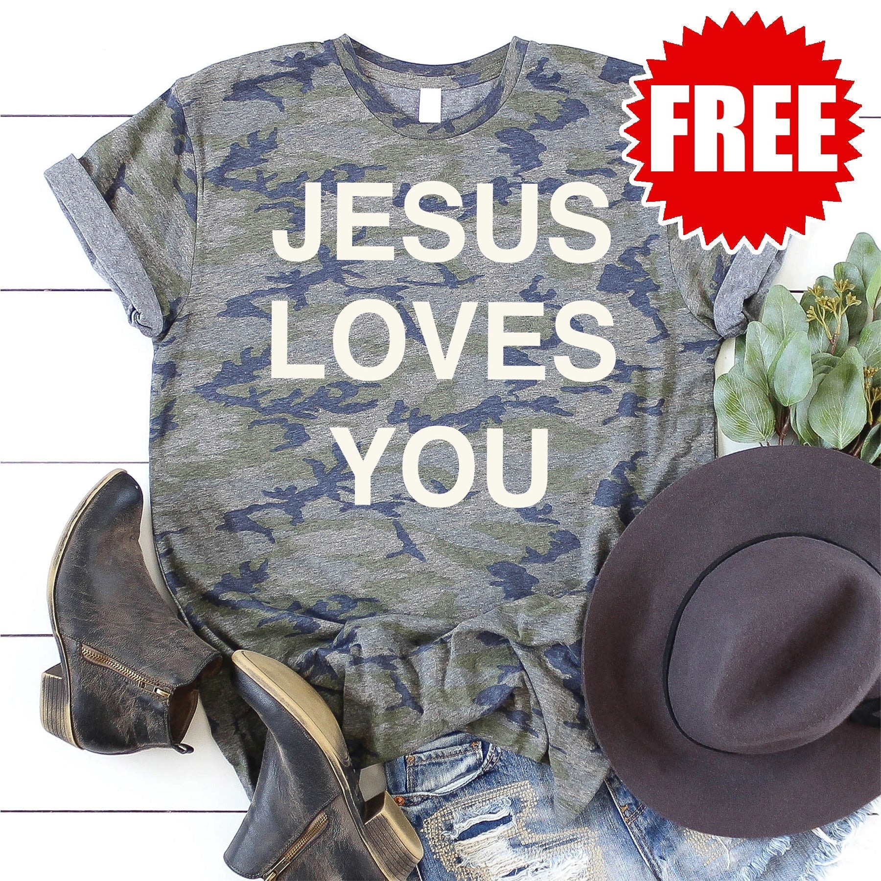 Jesus Loves You Tee - Vintage Camo - 0