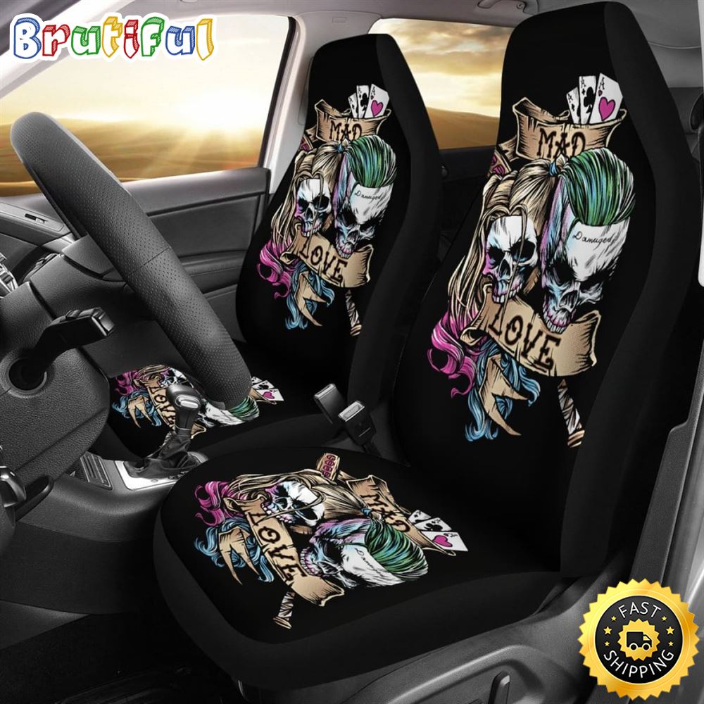 Joker And Harley Quinn Skull Car Seat Covers Movie Fan