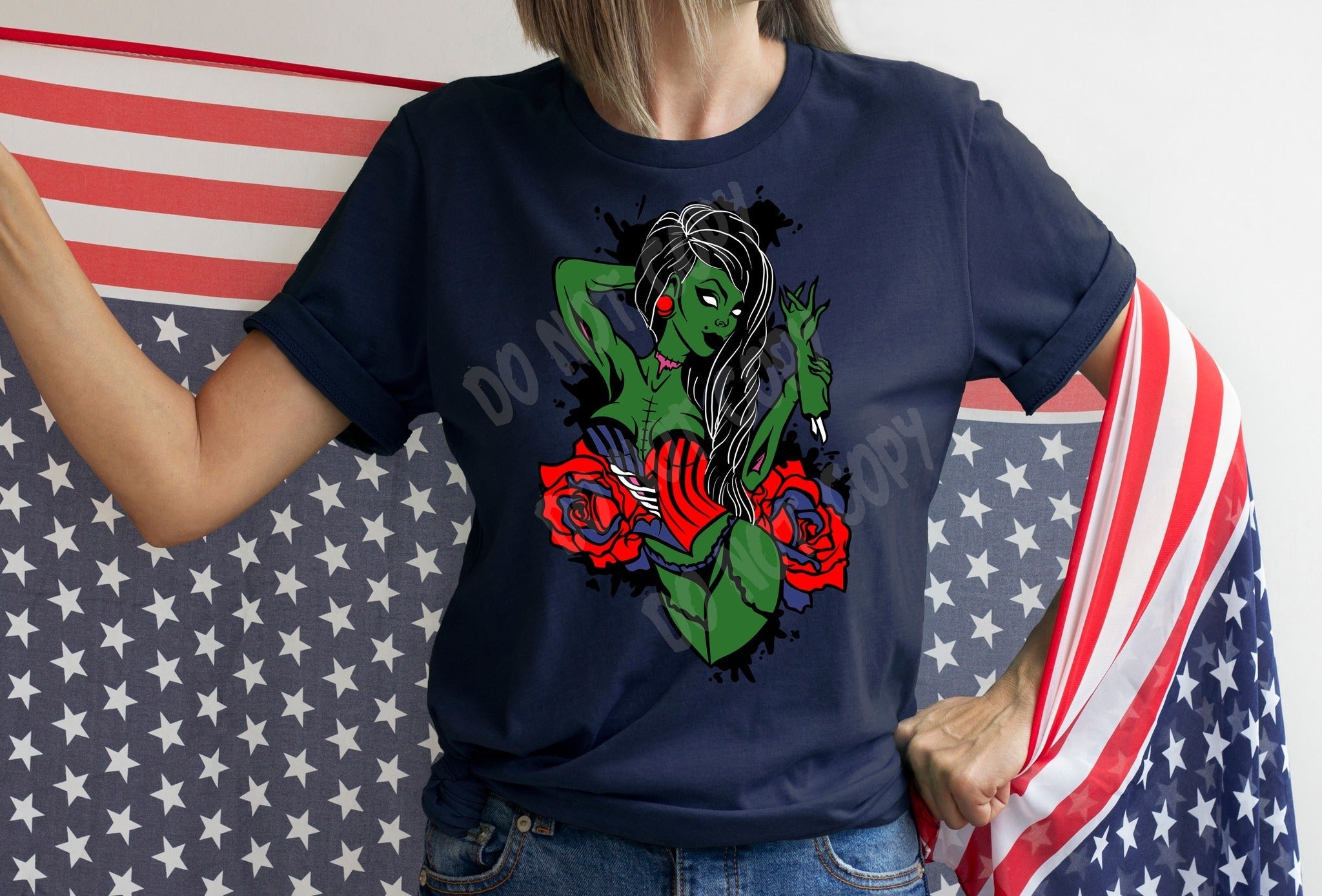 PATRIOTIC RUN -RWB ZOMBIE PIN UP- UNISEX TEE ADULTS/KIDS
