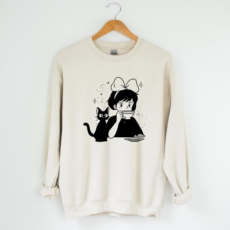 Kiki's Delivery Service Sweatshirt, Jiji Sweatshirt, Studio Ghibli Sweatshirt, Hayao Miyazaki, Anime Fan