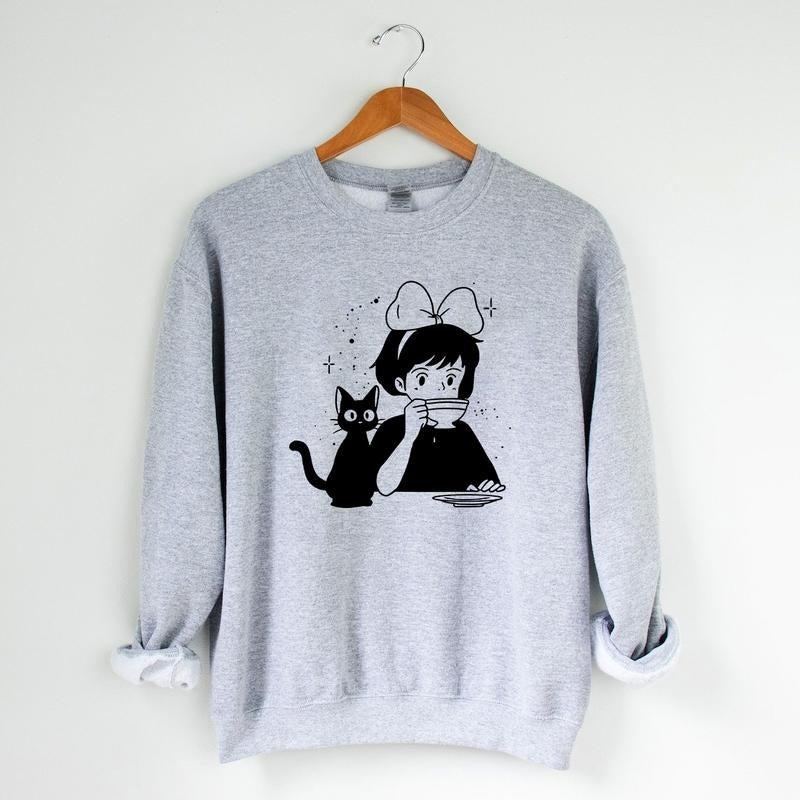 Kiki's Delivery Service Sweatshirt, Jiji Sweatshirt, Studio Ghibli Sweatshirt, Hayao Miyazaki, Anime Fan