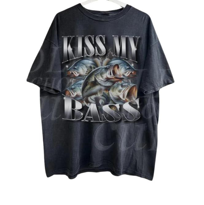 Kiss My Bass Vintage 90s Bootleg Rap Style Graphic Shirt, Retro Bass Shirt, Fisher Shirt, Fishing Men Gift, Funny Retro Shirt,Adult Dad Shirt Menswear