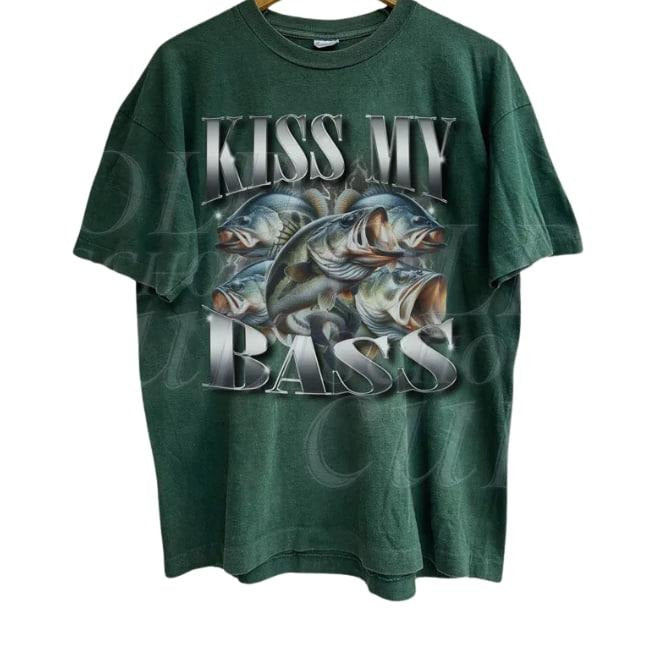Kiss My Bass Vintage 90s Bootleg Rap Style Graphic Shirt, Retro Bass Shirt, Fisher Shirt, Fishing Men Gift, Funny Retro Shirt,Adult Dad Shirt Menswear