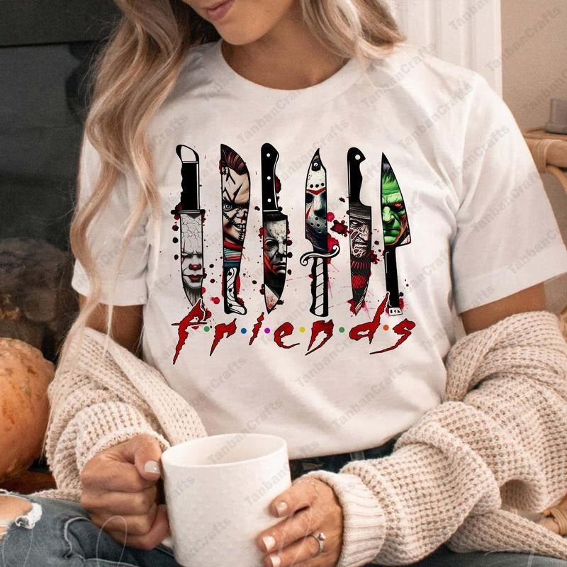 Knives Horrowww Movie Friday 13 Halloween Horrowww Goth  T-Shirt Jason Voorhees Michael Myers Freddy Krueger Shirt