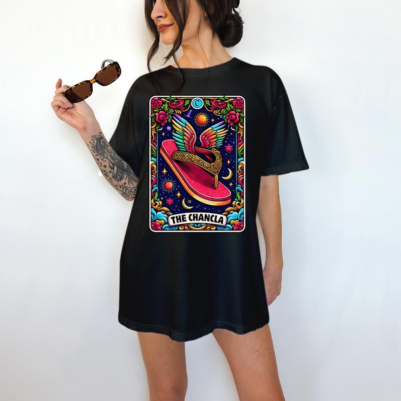 LA Chancla Tarot Card - T-Shirt, chancla, Bright Graphic, Funny Apparel, Gift Idea, Relaxed Fit, Casual Apparel, Cute Top, Great with Jeans, All Seasons, Fun Style, Comfortable Shirt