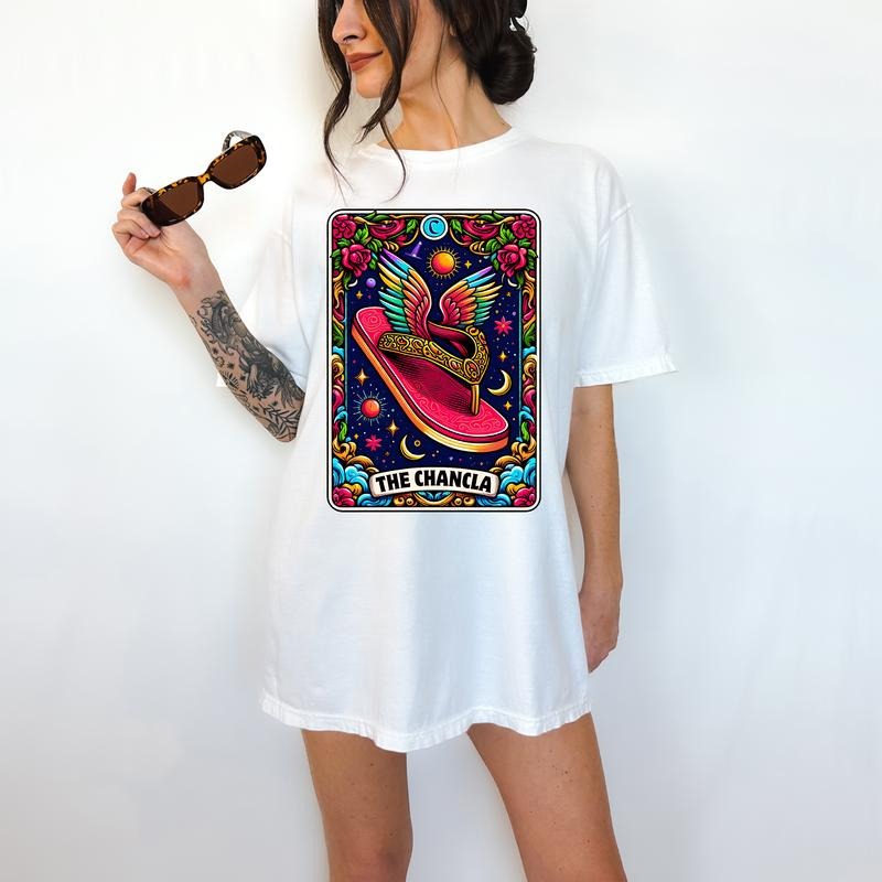 LA Chancla Tarot Card - T-Shirt, chancla, Bright Graphic, Funny Apparel, Gift Idea, Relaxed Fit, Casual Apparel, Cute Top, Great with Jeans, All Seasons, Fun Style, Comfortable Shirt