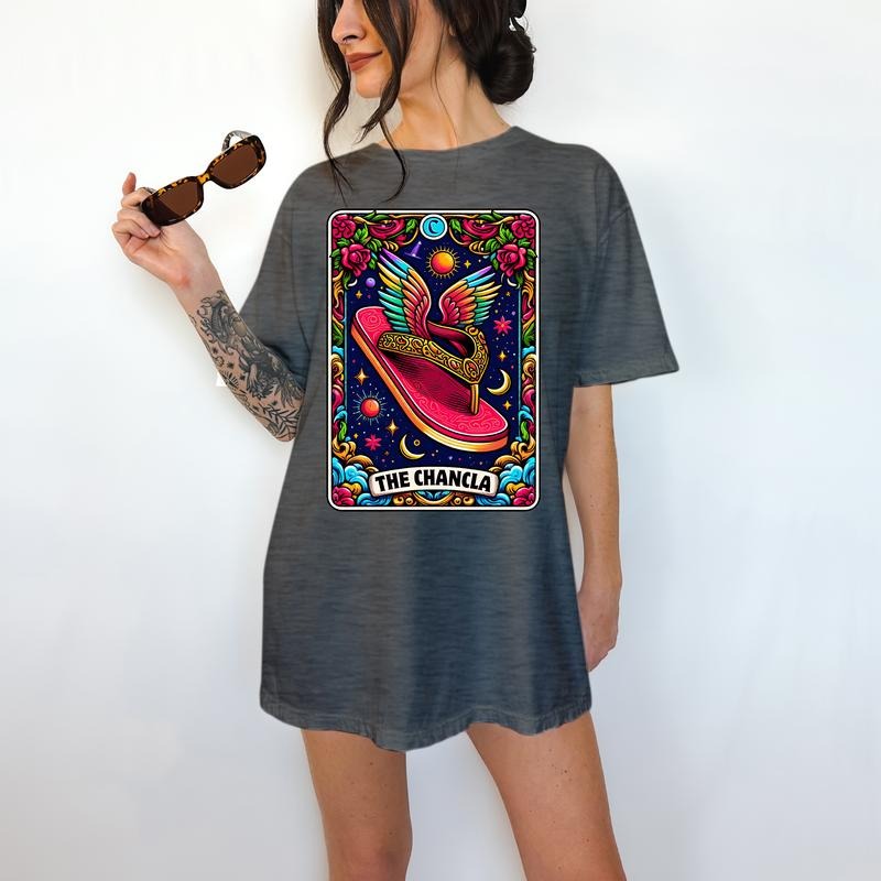 LA Chancla Tarot Card - T-Shirt, chancla, Bright Graphic, Funny Apparel, Gift Idea, Relaxed Fit, Casual Apparel, Cute Top, Great with Jeans, All Seasons, Fun Style, Comfortable Shirt