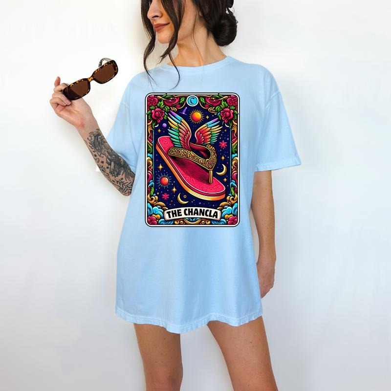 LA Chancla Tarot Card - T-Shirt, chancla, Bright Graphic, Funny Apparel, Gift Idea, Relaxed Fit, Casual Apparel, Cute Top, Great with Jeans, All Seasons, Fun Style, Comfortable Shirt