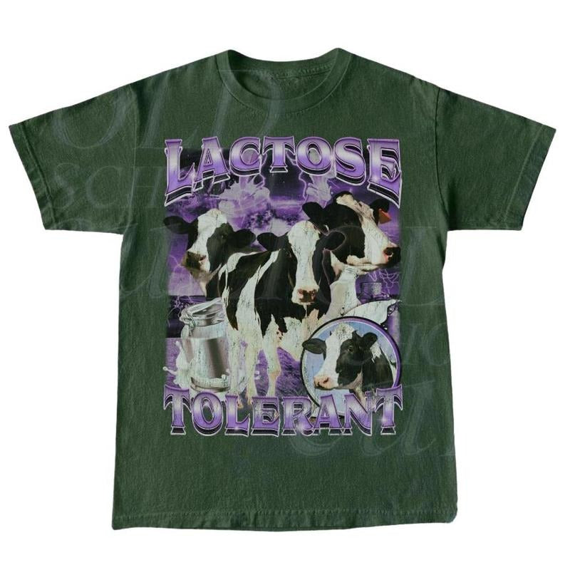 Lactose Tolerant Vintage Bootleg T-Shirt, Retro Milk 90s Funny Graphic Shirt, Funny Shirts For Friends, Y2k Unisex Baggy Shirt, Meme Shirts Menswear Top Underwear Tshirt Streetwear Crewneck