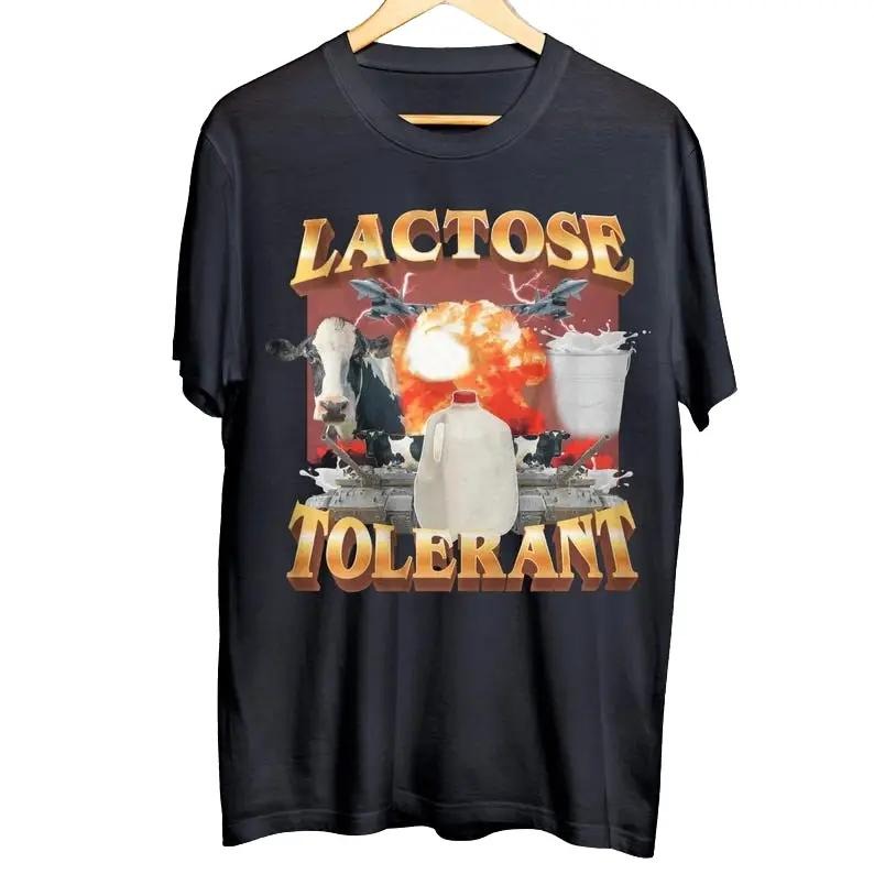 Lactosse Tolerant Vintage Graphic T-Shirt, Retro Milk 90s Funny Shirt, Funny Shirts For Friends, Y2k Unisex Baggy Top Streetwear Tshirt Casual