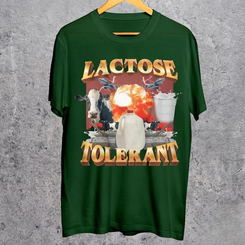 Lactosse Tolerant Vintage Graphic T-Shirt, Retro Milk 90s Funny Shirt, Funny Shirts For Friends, Y2k Unisex Baggy Top Streetwear Tshirt Casual