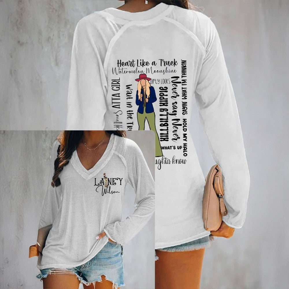 Lainey Wilson Merch Lainey Wilson V-neck Long Sleeve T-Shirt Music Country Gifts For Fans