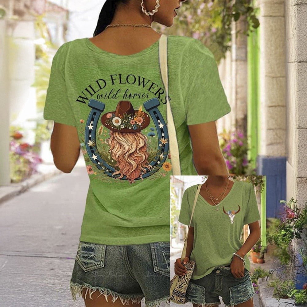 Lainey Wilson Merch Wild Flowers And Wild Horses V-neck Shirt For Women Country Music Gifts