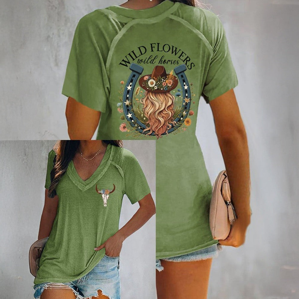 Lainey Wilson Merch Wild Flowers Wild Horses V-neck T-Shirt Western Country Music Fans Father's Day Gift for Dad