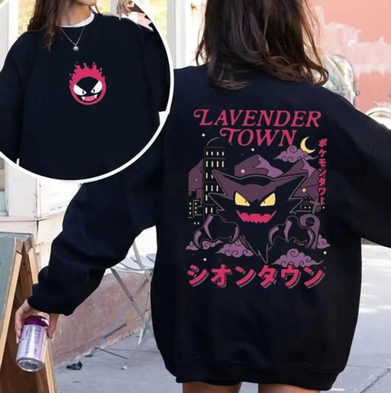 Lavender Town Legends 90s Sweatshirt, Anime Phantom, Manga Haunter, Ghostly Gengar, Eerie Kanto Region, Japanese Game Icon Sweatshirt, Unisex Long Sle