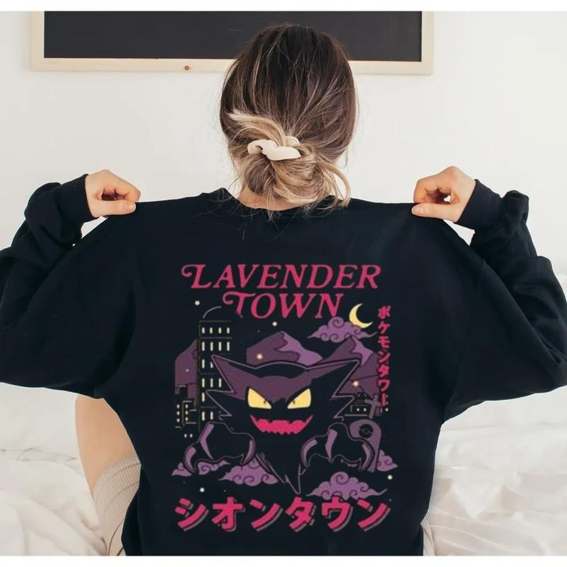 Lavender Town Legends 90s Sweatshirt, Anime Phantom, Manga Haunter, Ghostly Gengar, Eerie Kanto Region, Japanese Game Icon Sweatshirt, Unisex Long Sle