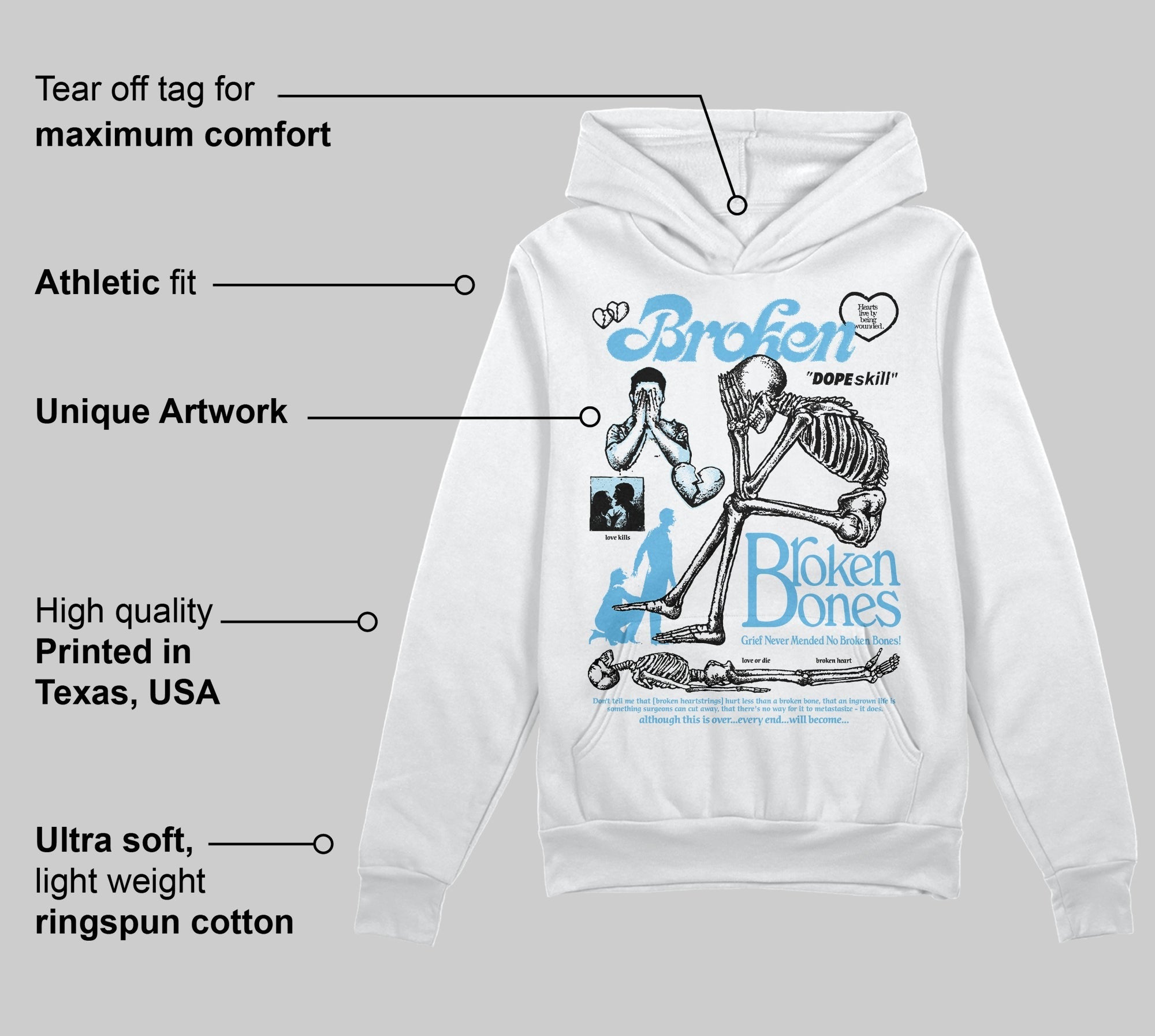 Legend Blue 11s DopeSkill Hoodie Sweatshirt Broken Bones Graphic