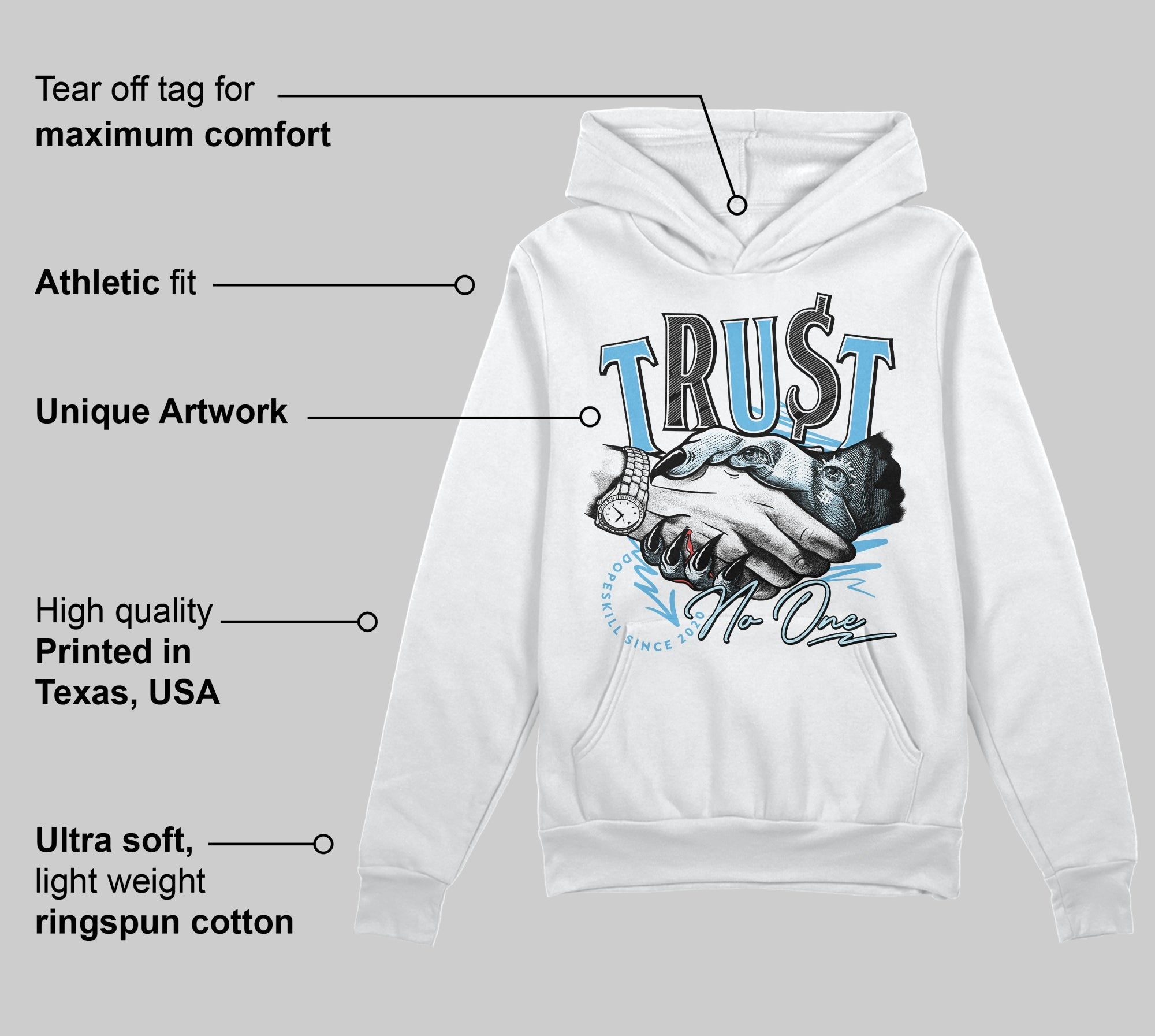 Legend Blue 11s DopeSkill Hoodie Sweatshirt Trust No One Graphic