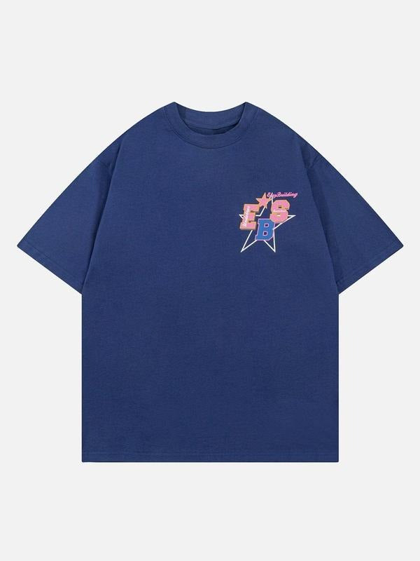 Letter Star Print Y2K Aesthetic T Shirt, Harajuku Tee, Goth Punk T-Shirt, Alternative Clothing, Y2k Graphic Shirt, Unisex Shirt, Cotton Shirt, Vintage Shirt, Crewneck Shirt, Streetwear, Oversized T-Shirt