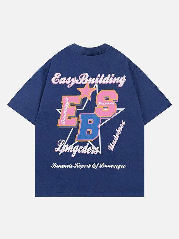 Letter Star Print Y2K Aesthetic T Shirt, Harajuku Tee, Goth Punk T-Shirt, Alternative Clothing, Y2k Graphic Shirt, Unisex Shirt, Cotton Shirt, Vintage Shirt, Crewneck Shirt, Streetwear, Oversized T-Shirt