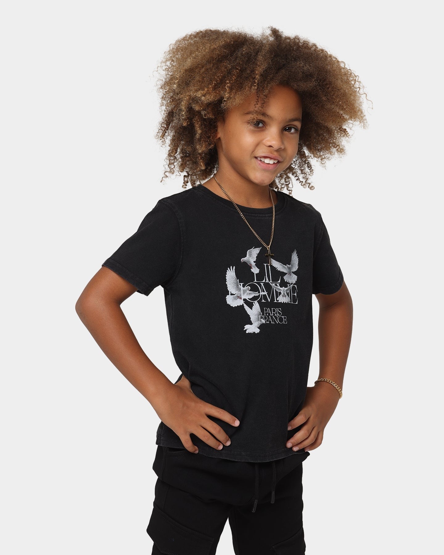 Lil Homme Kids' Dove Heaven Vintage T-Shirt Washed Black