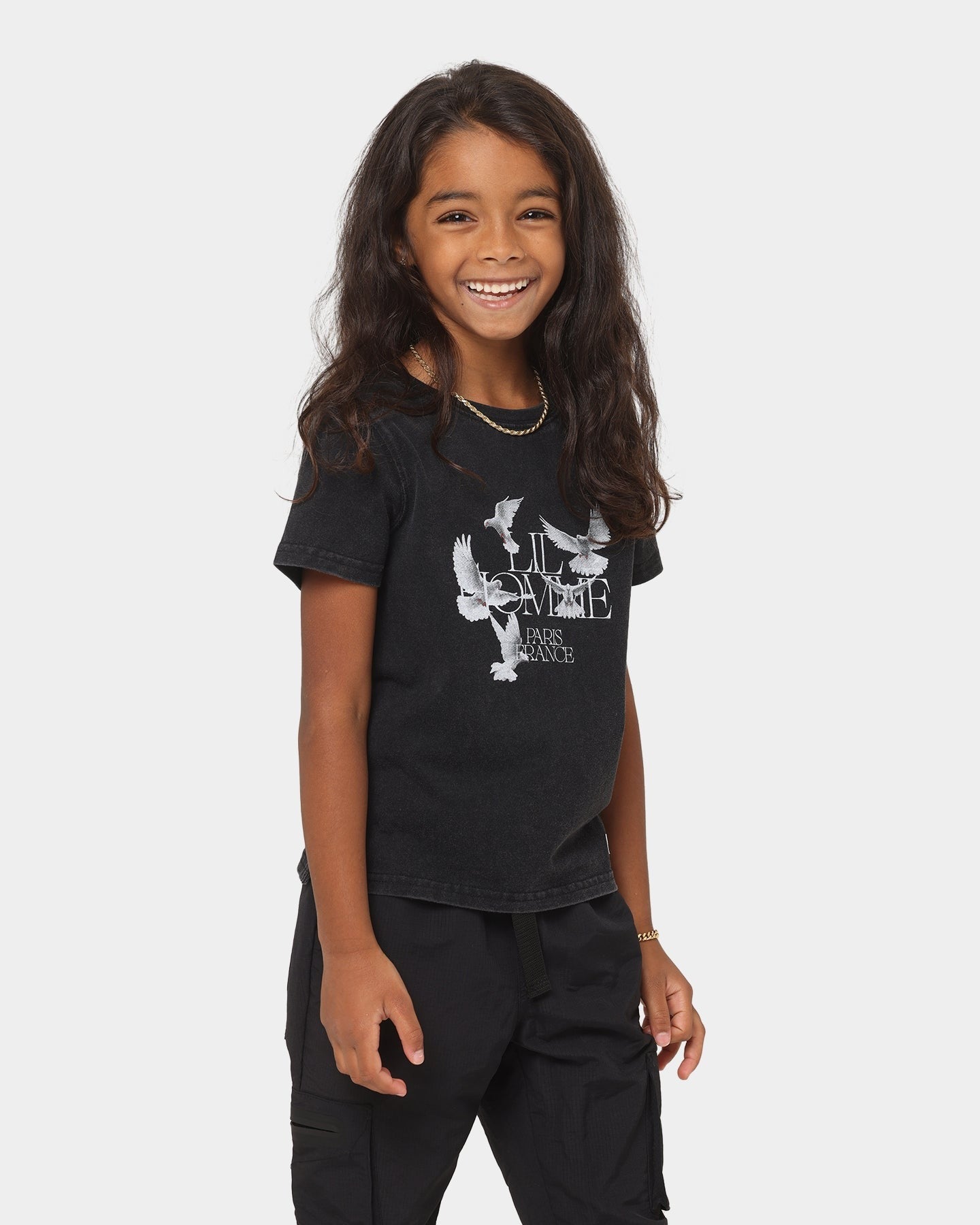 Lil Homme Kids' Dove Heaven Vintage T-Shirt Washed Black
