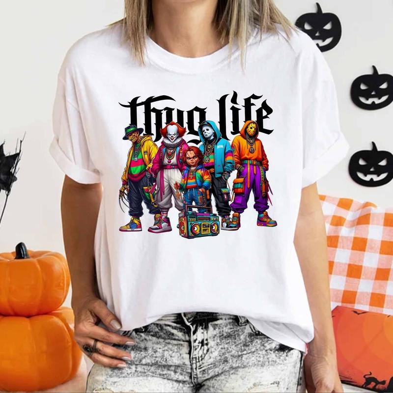 [Limited] Thug Life Horror Movie Characters T-Shirt, Halloween Horror Friend Shirt, Spooky Season Fall Shirt, Horror Character, Michael Myers Ghost Fa
