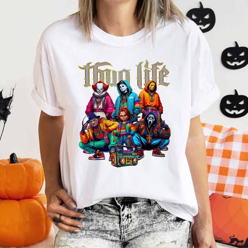 [Limited] Thug Life Horror Movie Characters T-Shirt, Halloween Horror Friend Shirt, Spooky Season Fall Shirt, Horror Character, Michael Myers Ghost Face Halloween Shirt, Halloween Gifts Full Size, Full Colors, Sweatshirt, Hoodie Oversize for Men, Women