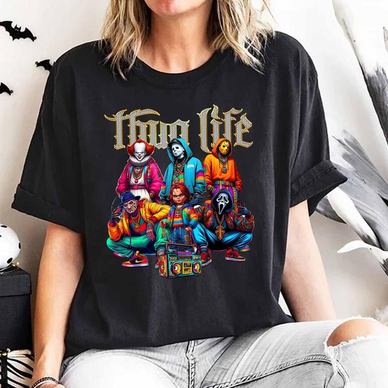 [Limited] Thug Life Horror Movie Characters T-Shirt, Halloween Horror Friend Shirt, Spooky Season Fall Shirt, Horror Character, Michael Myers Ghost Face Halloween Shirt, Halloween Gifts Full Size, Full Colors, Sweatshirt, Hoodie Oversize for Men, Women