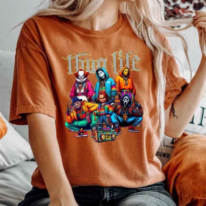 [Limited] Thug Life Horror Movie Characters T-Shirt, Halloween Horror Friend Shirt, Spooky Season Fall Shirt, Horror Character, Michael Myers Ghost Face Halloween Shirt, Halloween Gifts Full Size, Full Colors, Sweatshirt, Hoodie Oversize for Men, Women