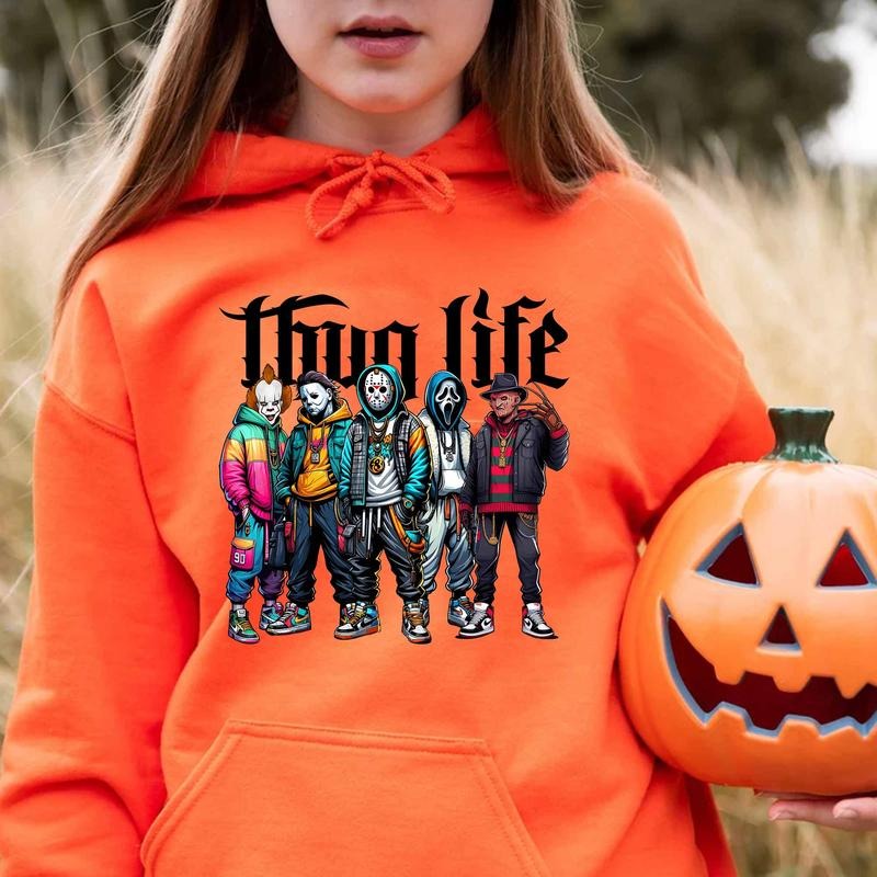 [Limited] Thug Life Horror Movie Characters T-Shirt, Halloween Horror Friend Shirt, Spooky Season Shirt, Horror Character, Scream Michael Myers Ghost Face Halloween Shirt, Halloween Gifts Full Size, Full Colors, Sweatshirt, Hoodie Oversize for Men, Women